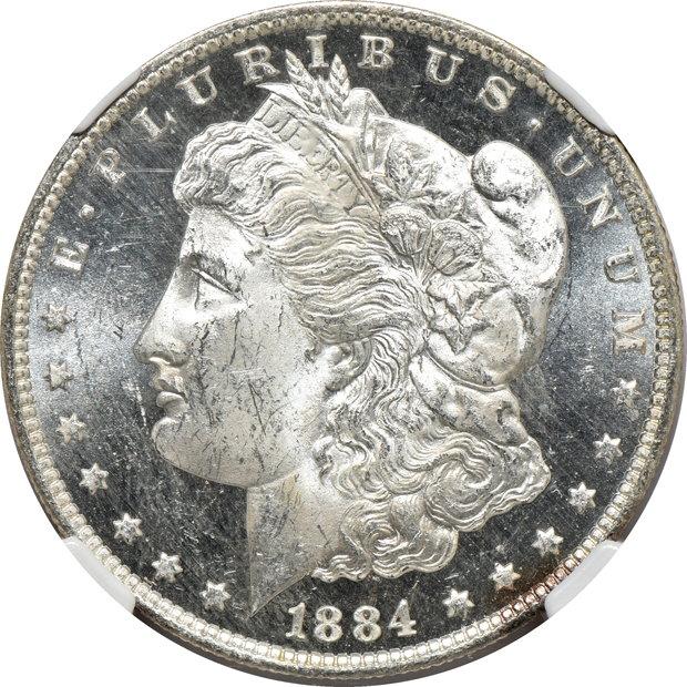 1880-S MS-64 PL, 1884-O MS-64 DPL, and an 1888 MS-64, all NGC