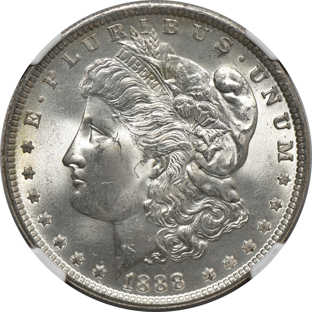 1880-S MS-64 PL, 1884-O MS-64 DPL, and an 1888 MS-64, all NGC