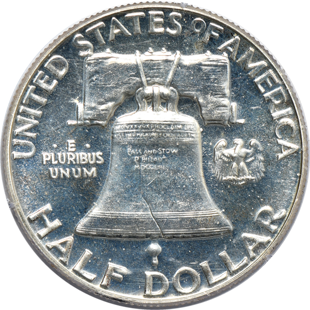 Five Proof Franklin half-dollars in older PCGS holders