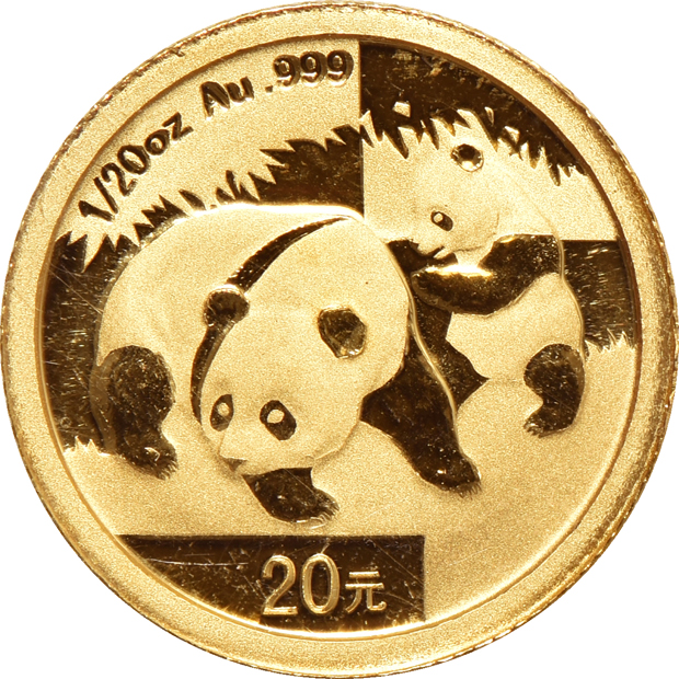 China - Uncut sheet of ten 2008 1/20oz gold Pandas 20 yuan