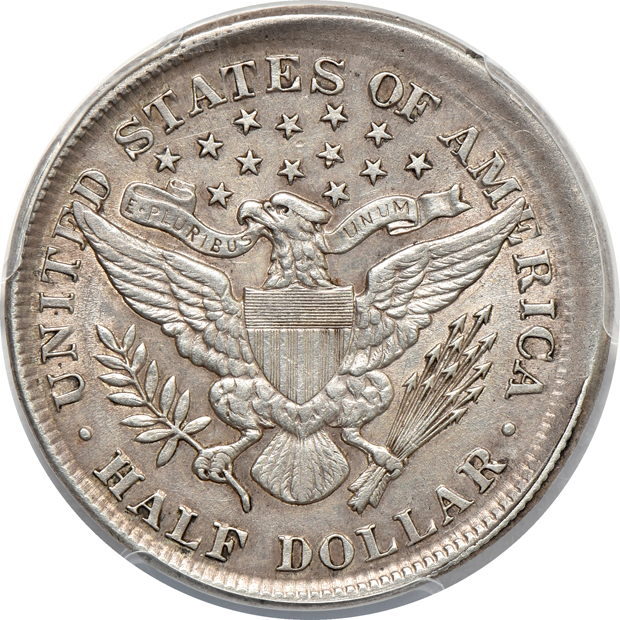 1900 Barber half-dollar, Broadstruck out of Collar, PCGS AU-50