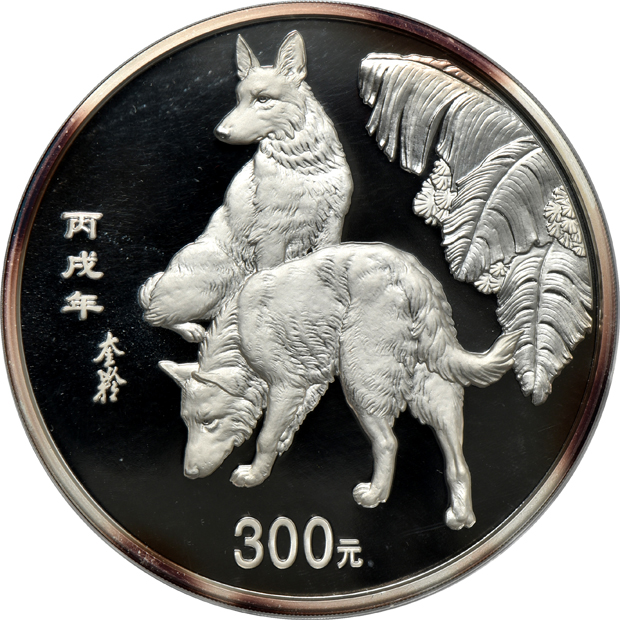 China - 2006 1 kilogram silver Lunar Year of the Dog 300 yuan in capsule with box and certificate