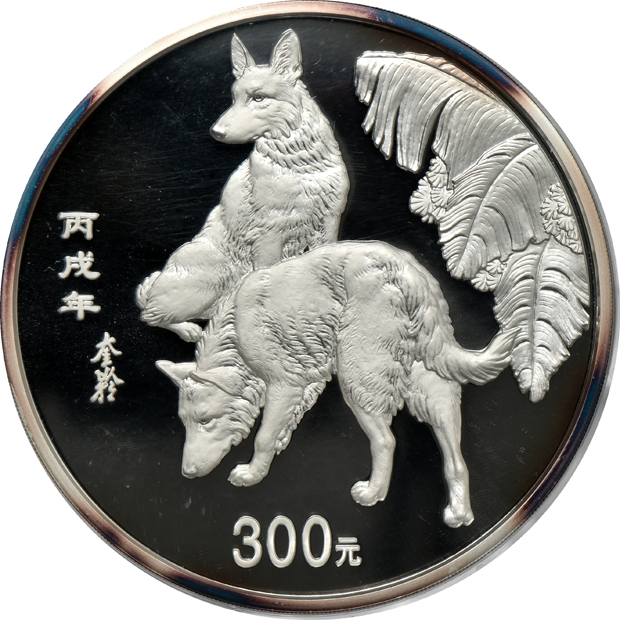 China - 2006 1 kilogram silver Lunar Year of the Dog 300 yuan in capsule with box and certificate