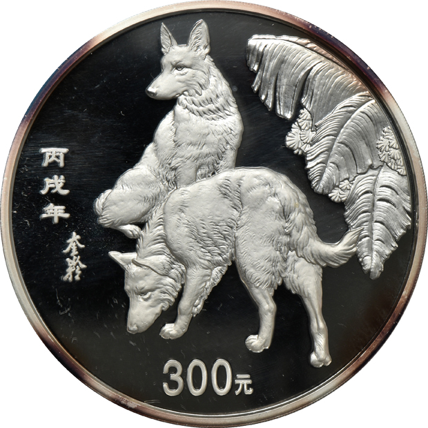China - 2006 1 kilogram silver Lunar Year of the Dog 300 yuan in capsule with box and certificate
