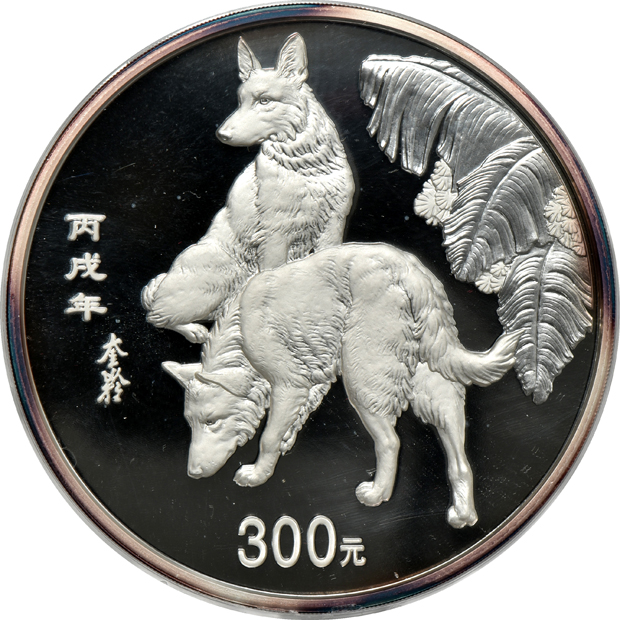 China - 2006 1 kilogram silver Lunar Year of the Dog 300 yuan in capsule with box and certificate