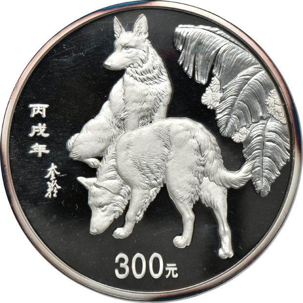 China - 2006 1 kilogram silver Lunar Year of the Dog 300 yuan in capsule with box and certificate