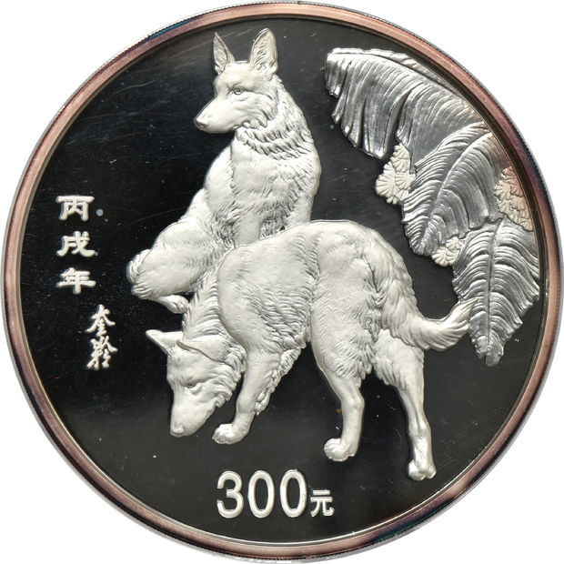 China - 2006 1 kilogram silver Lunar Year of the Dog 300 yuan in capsule with box and certificate
