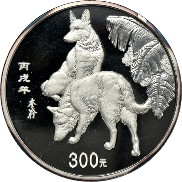 China - 2006 1 kilogram silver Lunar Year of the Dog 300 yuan in capsule with box and certificate