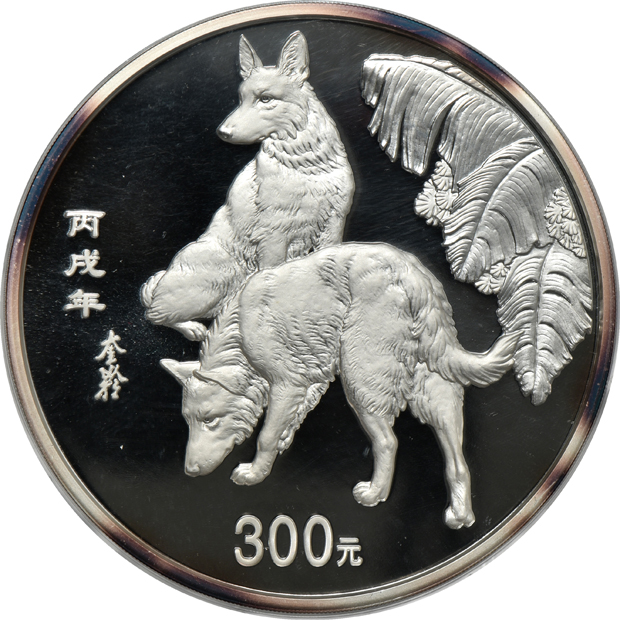 China - 2006 1 kilogram silver Lunar Year of the Dog 300 yuan in capsule with box and certificate