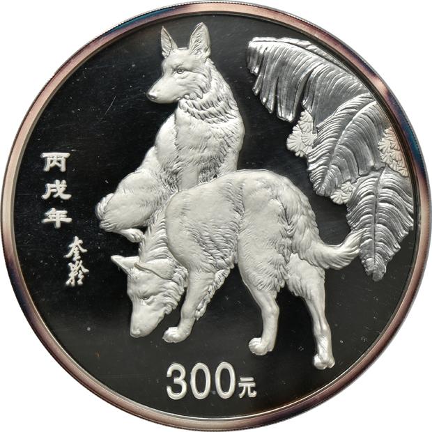China - 2006 1 kilogram silver Lunar Year of the Dog 300 yuan in capsule with box and certificate