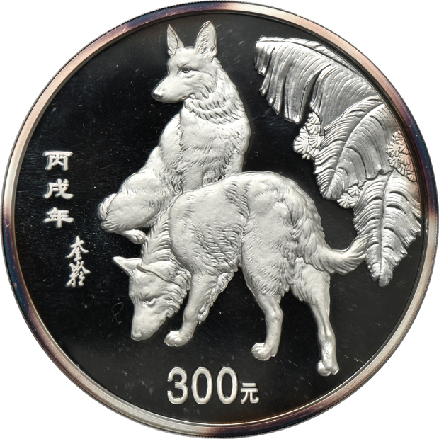China - 2006 1 kilogram silver Lunar Year of the Dog 300 yuan in capsule with box and certificate