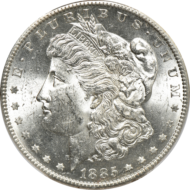 1883-S NGC AU-55 CAC, and an 1885-S PCGS MS-62