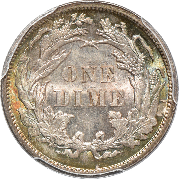 1890 Liberty Seated dime PCGS MS-65+, and a 1912 Barber dime MS-65 CAC