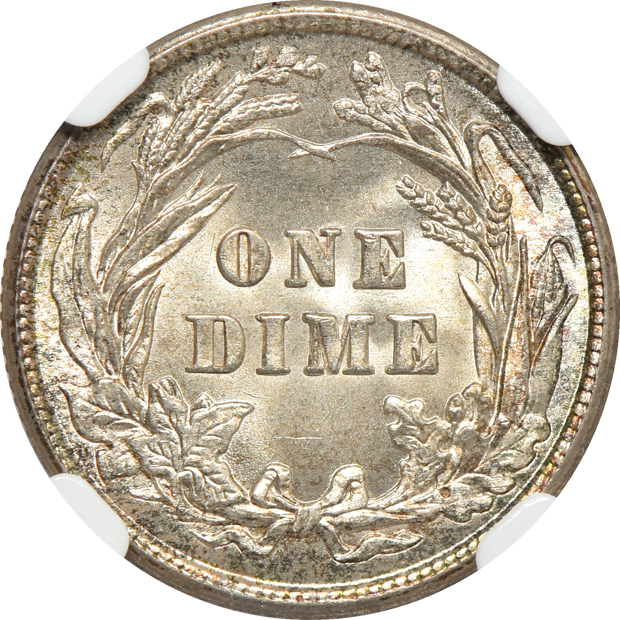 1890 Liberty Seated dime PCGS MS-65+, and a 1912 Barber dime MS-65 CAC
