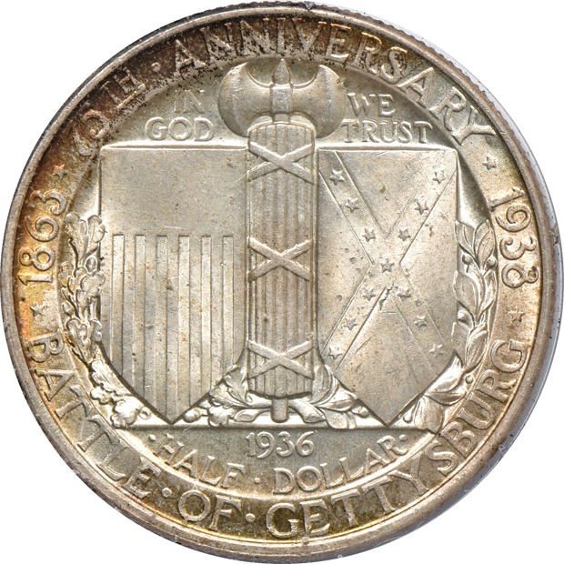 1925 Lexington MS-66, 1925 Stone Mountain MS-65 CAC, and a 1936 Gettysburg MS-65 CAC, all PCGS (rattler)