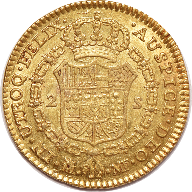 Spain - 1775-CF 4 escudo VF, and a 1797-MF 2 escudo XF