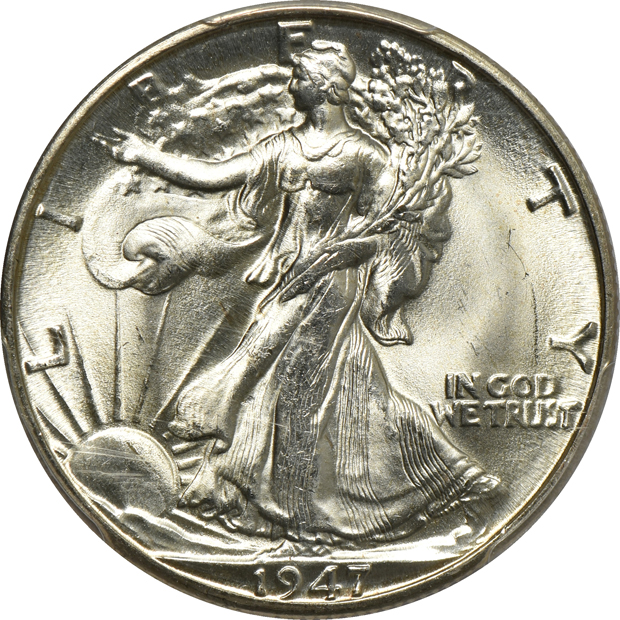 Eight certified Walking Liberty half-dollars