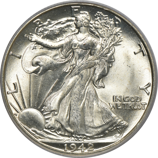 Eight certified Walking Liberty half-dollars