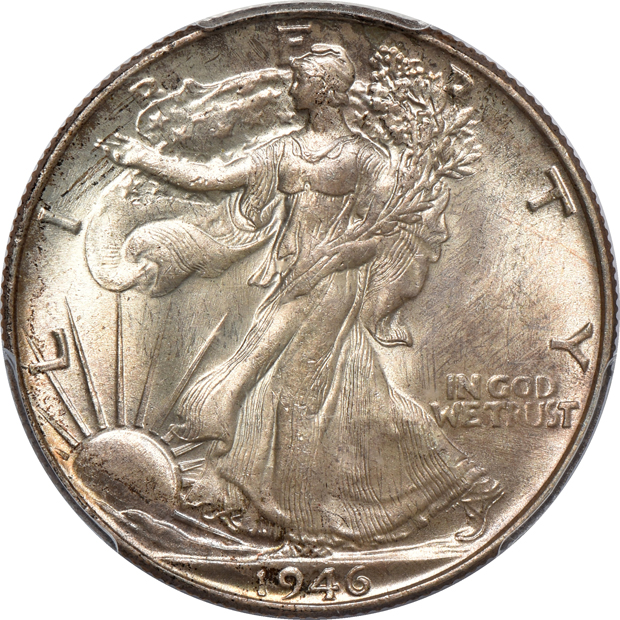 Eight certified Walking Liberty half-dollars