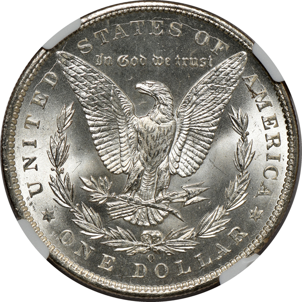Four Morgan silver dollars certified by NGC