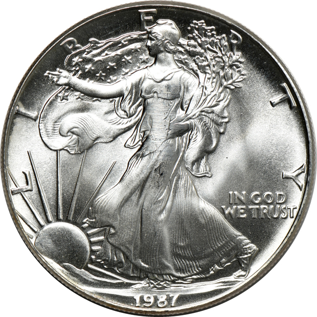 Twenty-two American Silver Eagle with strike through
