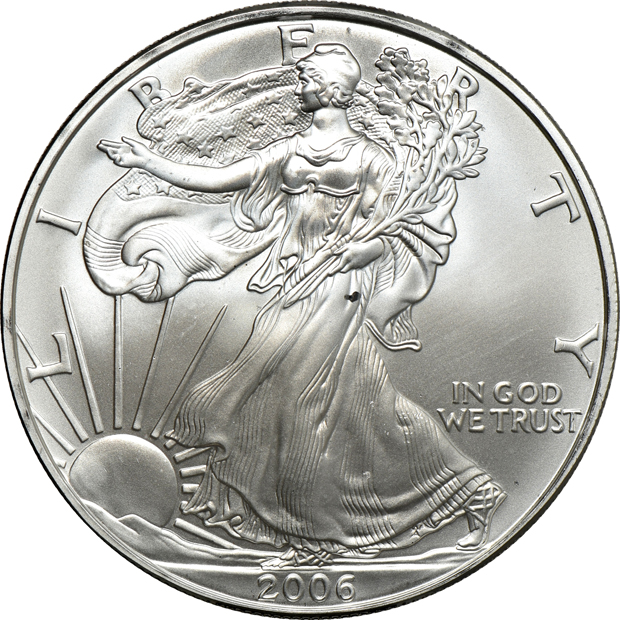 Twenty-two American Silver Eagle with strike through