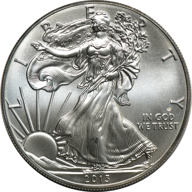 Twenty-two American Silver Eagle with strike through