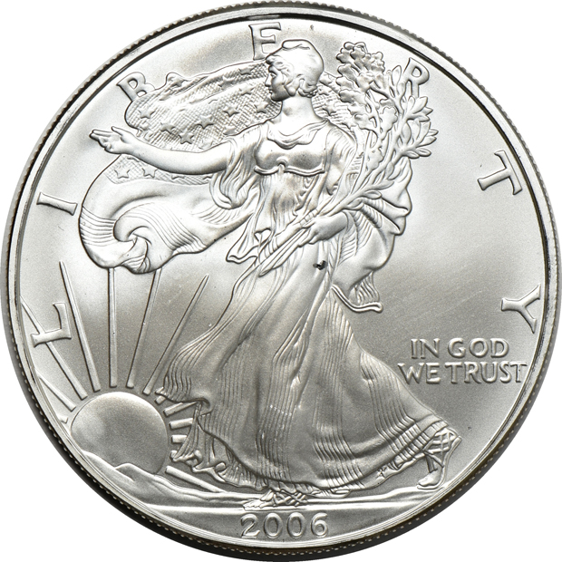 Twenty-two American Silver Eagle with strike through