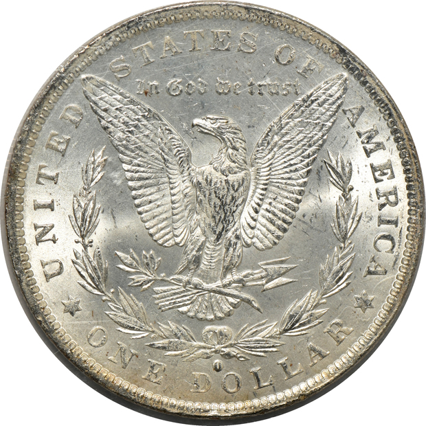 1882-O GSA softpack XF, 1882-O GSA softpack NGC AU-53, and an 1884-O GSA softpack NGC MS-63