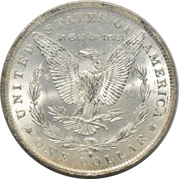 1882-O GSA softpack XF, 1882-O GSA softpack NGC AU-53, and an 1884-O GSA softpack NGC MS-63