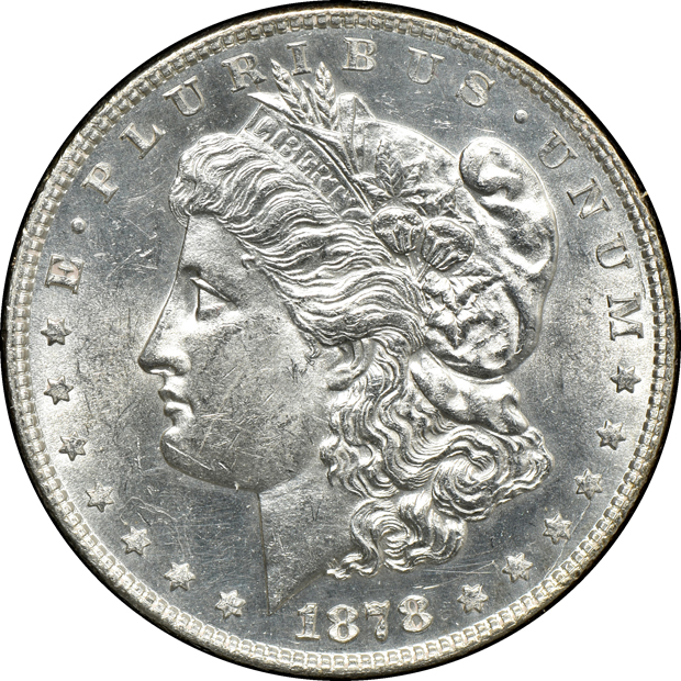 1878 Morgan silver dollar set in a Capital Plastics holder
