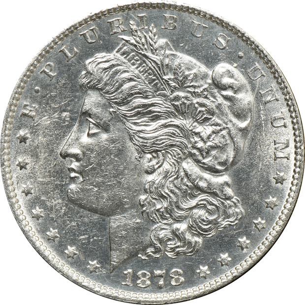1878 Morgan silver dollar set in a Capital Plastics holder