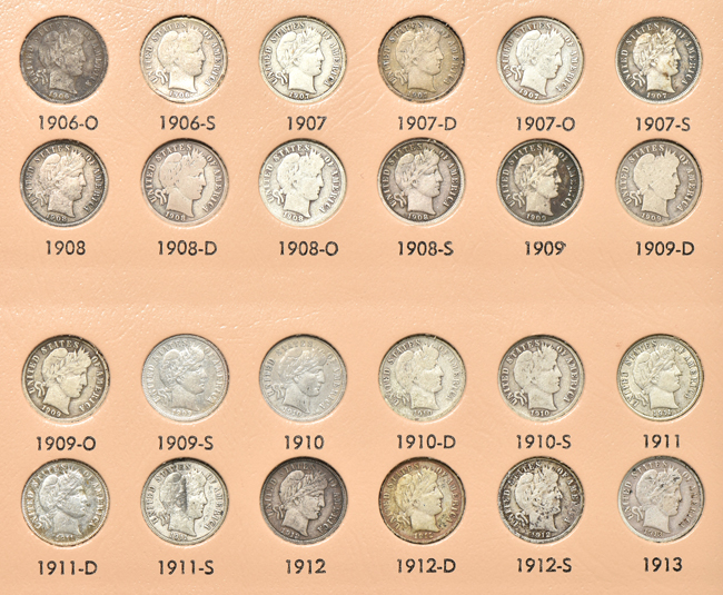 Complete collection of Barber dimes in a Dansco 7121 album
