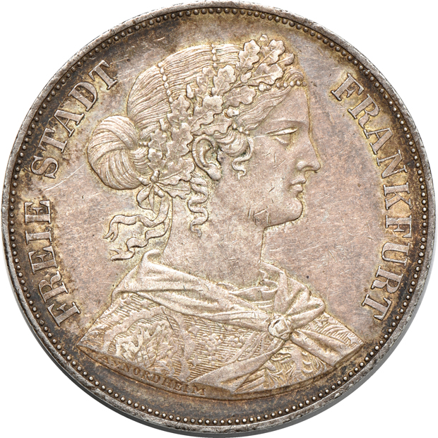Germany - 1844 and 1861 Frankfurt 2 thaler, both AU