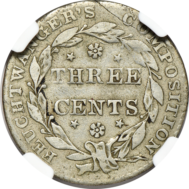 1837 3C Feuchtwanger Three Cent, New York Coat of Arms NGC F-15