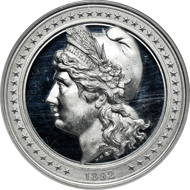 Three 1892 World's Columbian Exposition 50mm E-101 Aluminum Liberty Head medals certified by NGC