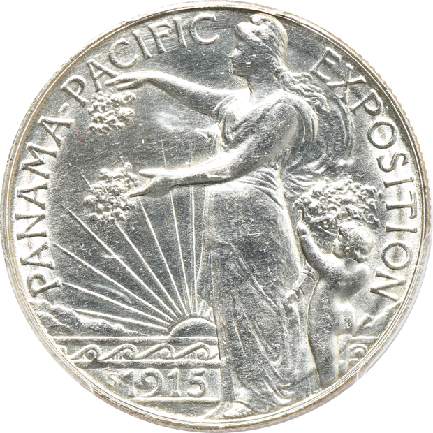 1915-S Panama-Pacific commemorative half-dollar UNC details/cleaned, and a 1942 Mercury dime PR-67 CAC, both PCGS