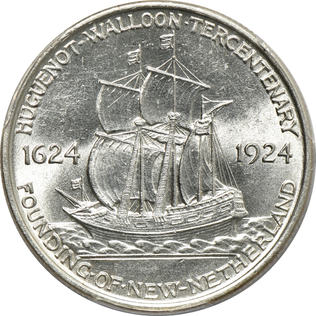 1924 Huguenot MS-64, 1935 Connecticut MS-65, and a 1935-S San Diego MS-65, all PCGS