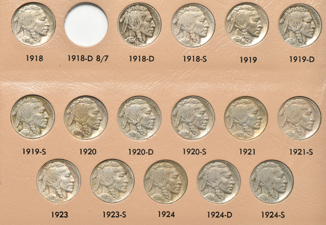Nearly complete collection of Buffalo nickels in a Dansco 7112 album