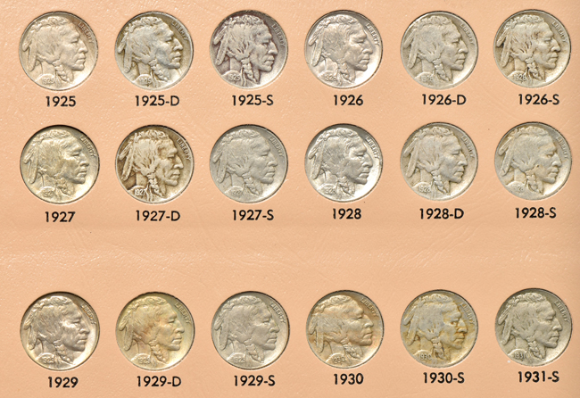 Nearly complete collection of Buffalo nickels in a Dansco 7112 album