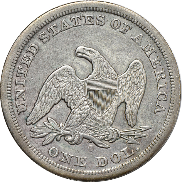 1846-O and 1872 Seated dollar, plus an 1875-S Trade dollar, as described