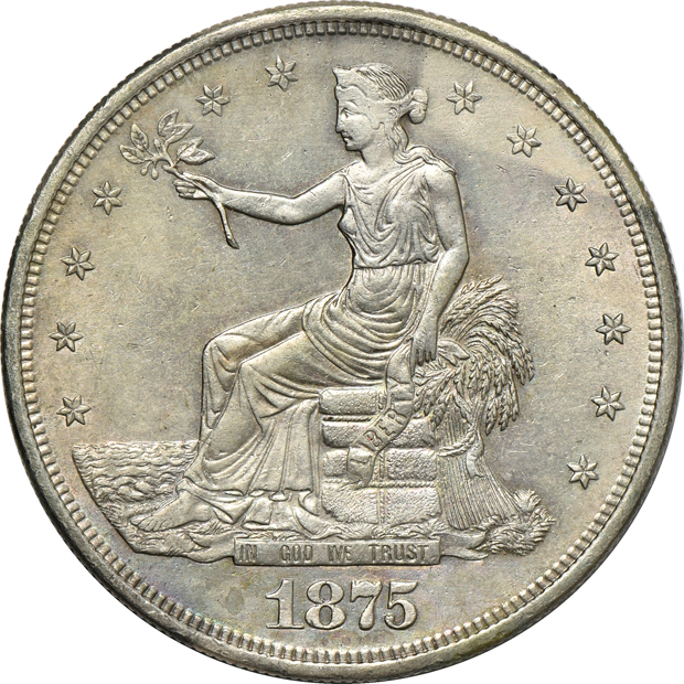 1846-O and 1872 Seated dollar, plus an 1875-S Trade dollar, as described