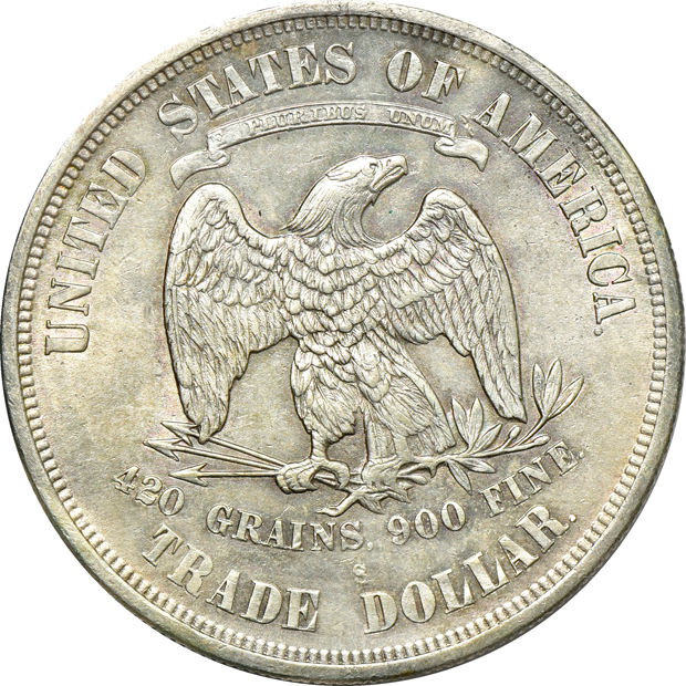1846-O and 1872 Seated dollar, plus an 1875-S Trade dollar, as described