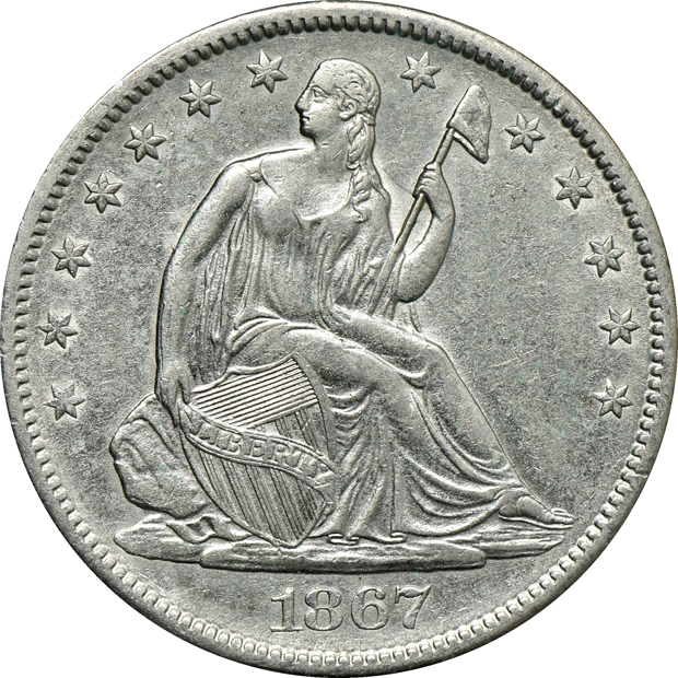Five Seated Liberty half-dollars