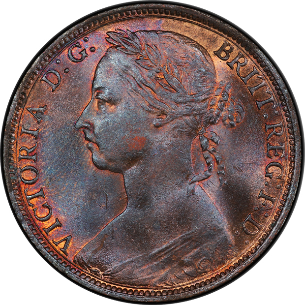 Great Britain - 1574 6 pence S-2563 Eglantine XF-45, and an 1890 1 penny S-3954 MS-63BN, both PCGS