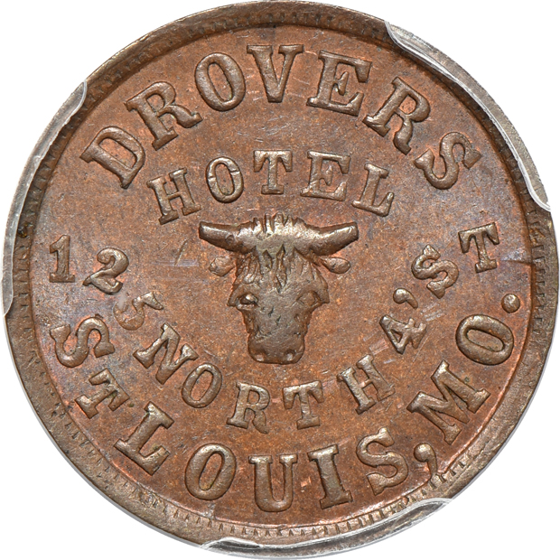 1862 Civil War Token, Drovers Hotel, F-910A-1a Copper PE, PCGS MS-63BN