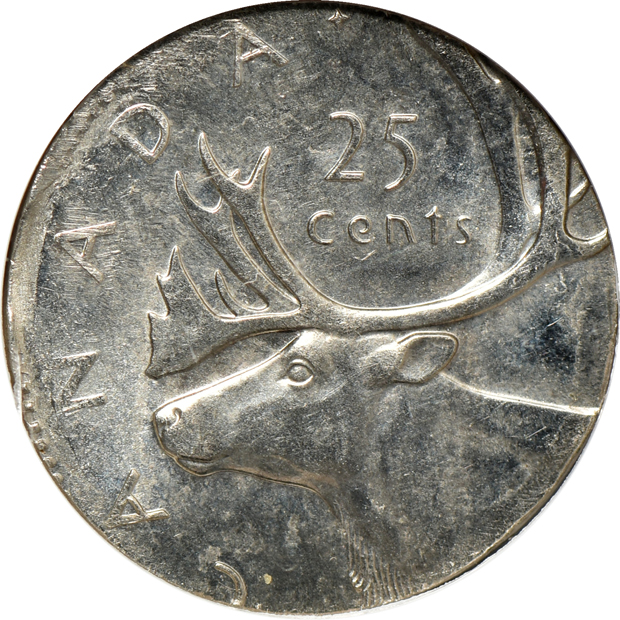 Error - Canada - Quarter struck on a dime planchet, ANACS MS-63