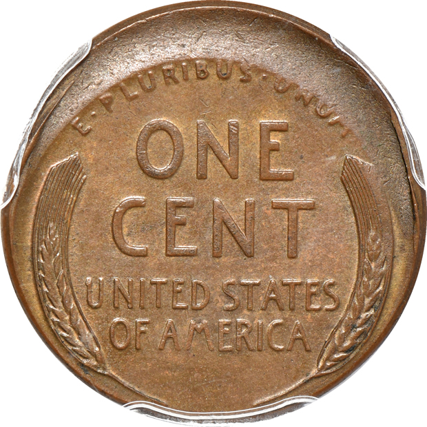 Error - 1925-S Lincoln Wheat cents, struck 10% off-center, PCGS MS-63BN