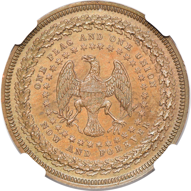(1864) Campaign medal, Dewitt-General McClellan-1864-8, CU MS-64 RB, and a (1904) MO -H61-220 Brass Majestic Ranges token MS-63 PL, both NGC