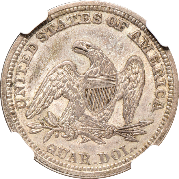 1854 w/arrows Seated Liberty quarter AU-50, and a 1925 Norse medal, thick, MS-64, both NGC